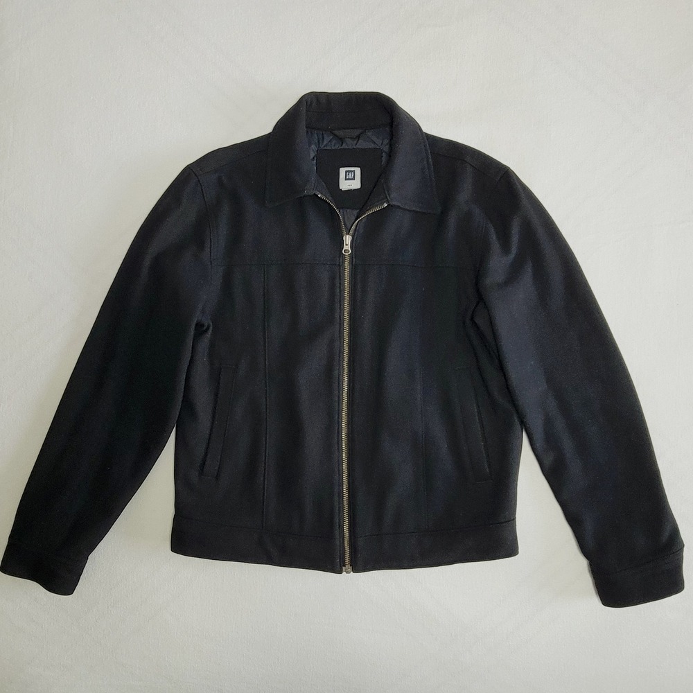 Gap Harrington Black Jacket Men M Wool Blend Y2K Minimalist Retro Streetwear